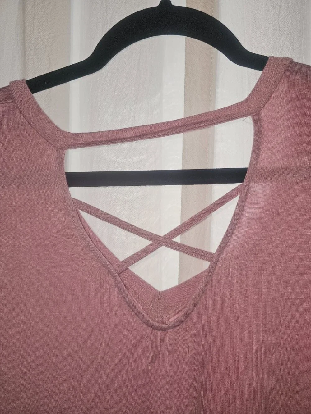 Glitz Mauve Pink Strappy Back Tie Front Short Sleeve Top M